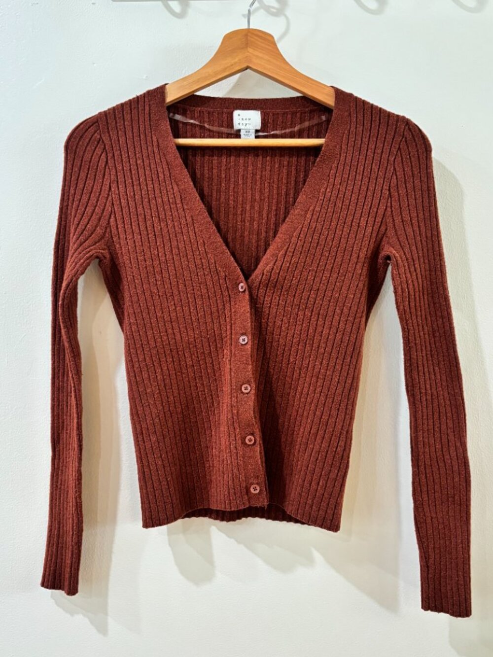 A New Day Ribbed Button Front Cardigan Sweater Womens Autumn Core Rust Brown Siz